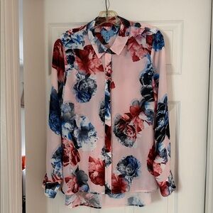CeCe Vibrant Floral Blouse - Pink, Blue, Red